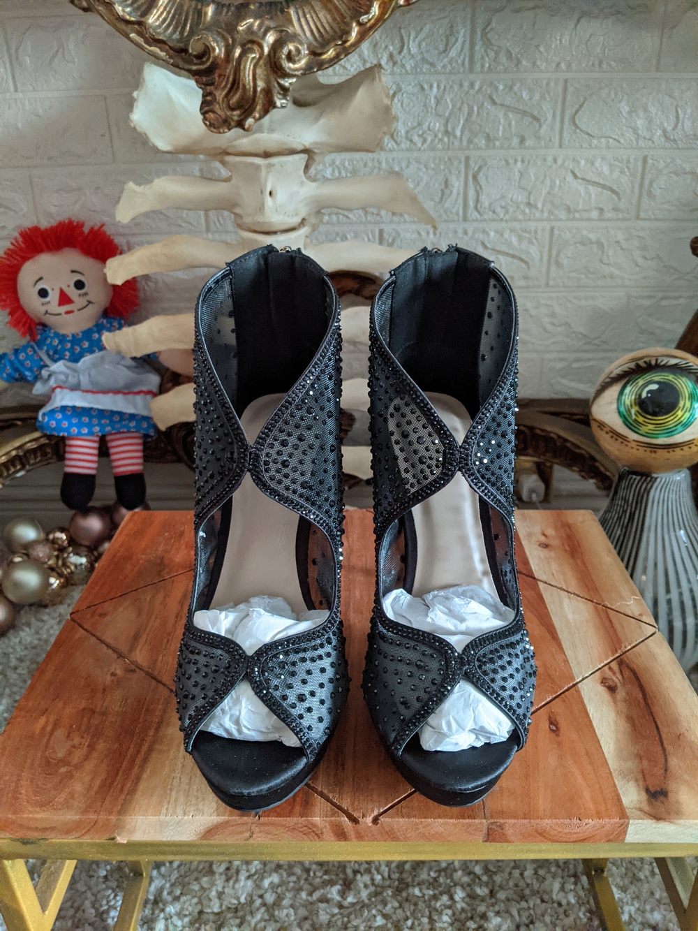 Le Chateau Black Studded Open-Toe High Heels